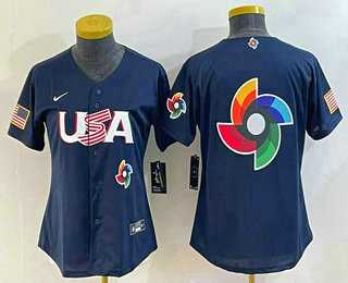 Women%27s USA Baseball 2023 Navy Big Logo With Patch World Classic Stitched Jersey->2023 world baseball classic->MLB Jersey